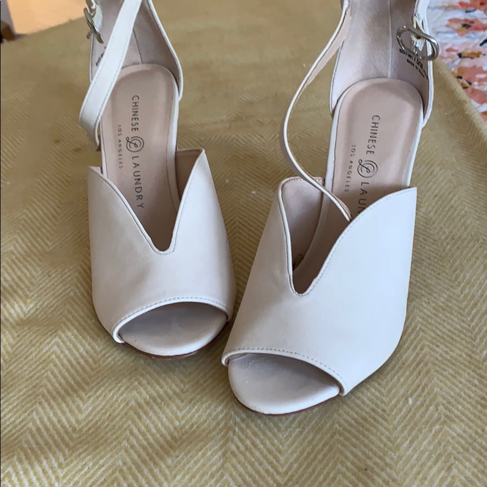 Chinese Laundry nude Starley Nubuck peep toe heels